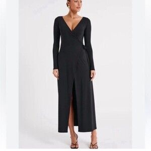 Meshki Gillian Recycled Nylon Long Sleeve Stretchy Dress In Black Size Medium